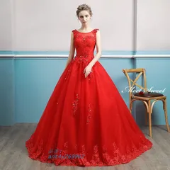 カラードレス ロングドレス レッド Aラインドレス 編み上げ パーティードレス 花嫁 ウェディングドレス 二次会 演奏会 ウエディングドレス 披露宴 結婚式 発表会 ant4y269962