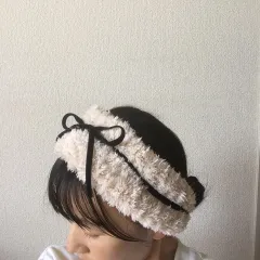 ファーヘアバンド（リボンで結ぶタイプ・アイボリー）