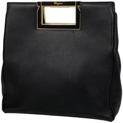 【在庫一掃】 サルヴァトーレフェラガモ Salvatore Ferragamo ロゴ ハンドバッグ 2WAY ショルダーバッグ 斜め掛け ハンドバッグ レザー ブラック 8239 レディース 【中古】