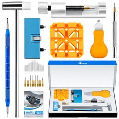 【JOREST】腕時計修理工具セット、時計 電池交換、腕時計ベルト工具、でんち交換 キット、 時計バンド/ベルト 調整工具、 ピン抜き工具、腕時計の裏蓋オープナー、 バネ棒外し、 取扱説明書（英語版）