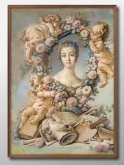 フランソワ ブーシェ、【横顔の入ったメダイヨン】、希少画集より フランソワ ブーシェ、【横顔の入ったメダイヨン】、希少画集画