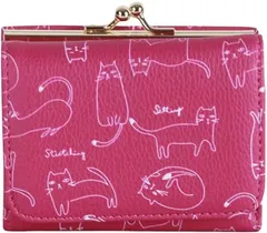 aspersio 母の日 アスペルシオ 三つ折財布 3つ折り 多機能 レディース( マゼンタピンクキャット柄,  10cm)