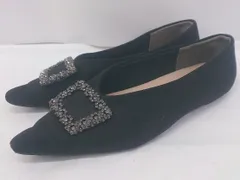 ◇ SESTO セスト ビジュー ポインテッドトゥ フラット パンプス シューズ サイズ約24.0cm相当 ブラック レディース E  【1304200036319】