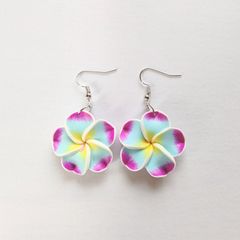 7　プルメリア　フラワーピアス　パープル×ライトブルー×イエロー