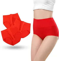 Homarina(ホマリナ) ショーツ レディース セット 3枚 深ばき 赤 オーガニック コットン ふんわり 綿 ハイウエスト パンツ お腹 すっぽり 下着 美尻 深め 女性(深いタイプ,  L)