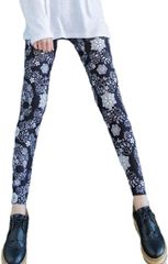 レディース レギンス 柄物 美脚 伸縮 ストレッチ パンツ スキニー スパッツ フリー サイズ B 紺 花柄( 紺 (花柄),  W65 Regular)