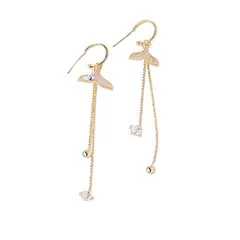 【新着商品】18金 左右非対称 ジルコニア シルバー925 揺れる 金属アレルギー対応 キラキラ 人気 可愛い 魚の尾 フリンジ レディース チェーンピアス 彼女 Rockyuピアス 人気 ギフト