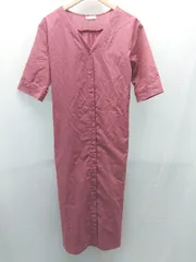 ◇ earth music&ecology シャツ素材 Vネック ロング丈 ワンピース サイズF ピンク レディース E  【1304120029569】