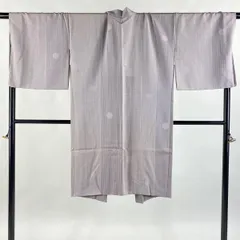 【美品】 羽織 身丈111cm 裄丈71cm L 幾何学模様 縦縞 薄紫 正絹 逸品 【中古】