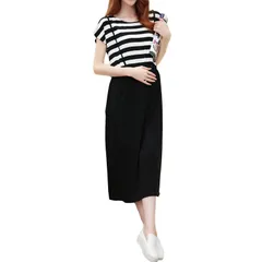 [Clove Cube] 【クローブキューブ】マタニティ ワンピース ファスナー 授乳口 ボーダー 柄 ロング マキシ 半袖 長袖 (半袖, M ミディアム) [半袖] [M]