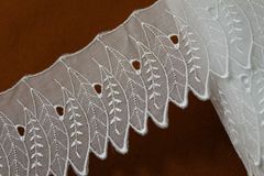 日本製刺繍レースお襟に幅7.2cm葉柄羽根柄オーガンジー 3m [602　白]