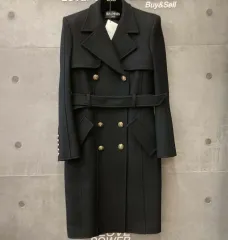 希少 バルマン レザー ベルベットロングコート ベルト ブラック Ａライン 小川彰子さん監修 ベルテッドロングコート 黒【AOKI公式通販】