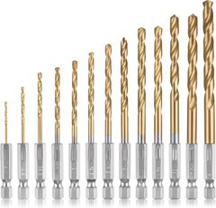 SPEEDWOX 13本セット ドリルビットセット 木工用 六角シャンクドリルセット 六角ドリルビットセット 金属用ドリルビットセット ツイストドリルビットセット 木工用ドリルビット六角軸 鉄工用ドリルセット 金工用ドリル(チタンメッキ)