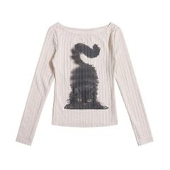 【韓国】キャッツリップネックTシャツ ❤︎ BLACKCATS 新作 トップス カットソー tシャツ 長袖 リブ ニット セーター 黒猫 CAT 猫 キャット y2k ストリート バレエコア サブカル シズニルック レディース 韓国ファッション