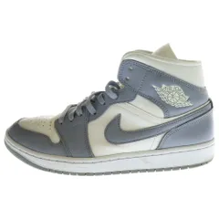 NIKE (ナイキ) WMNS AIR JORDAN 1 MID ウィメンズ エアジョーダン1 ミッドスニーカー ホワイト/グレー US11/28cm BQ6472-115