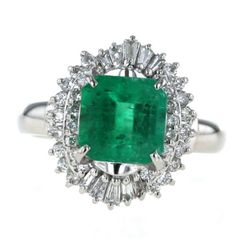 Pt900 プラチナ リング エメラルド 2.10ct ダイヤモンド 0.40ct スクエア バレリーナ 取り巻き 指輪 9号【新品仕上済】【zz】【中古】