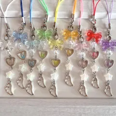 No8 選べる9種類/羽モチーフ カラフル ビーズキーホルダー