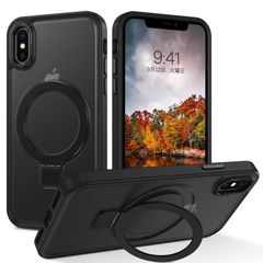 【即日発送】DUEDUE iPhone X/XS ケース MagSafe対応 アイフォン X/XS ケース マグネット搭載 スタンド機能 120°開閉可能 ブラック 指紋防止 耐衝撃 一体型 薄型 TPUケース 車載ホルダー対応 ワイヤレス充電 全面保護