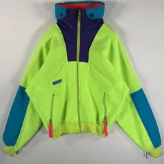 古着 90's/90年代 コロンビア Columbia フリースジャケット フルジップ ワンポイントロゴ Wizbang M 黄緑 水色 マルチカラー メンズ