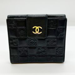 シャネル アイコンライン 財布 二つ折り Wホック ブラック 中古