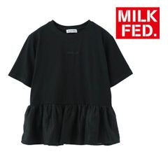 ミルクフェド tシャツ Tシャツ milkfed MILKFED FRILL CONVERTIBLE TOP 103252013018 レディース 黒 ブラック おしゃれ カットソー ティーシャツ ブランド ティシャツ レース フリル ペプラム 半袖 ラッフル