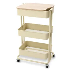 【特価商品】幅44.5×奥行35×高さ78cm ベージュ キャスター付 3段 収納ワゴン 木天板タイプ バスケットラック KW-L002 調味料ラック キッチンワゴン 】アイリスプラザ 【取り出しやすくリニューアル!