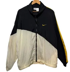 90s NIKE Nylon Jacket ナイキ ナイロン ジャケット M 黒×黄×白 切り替え 両面ロゴ 両面刺繍 銀タグ 刺繍タグ 古着