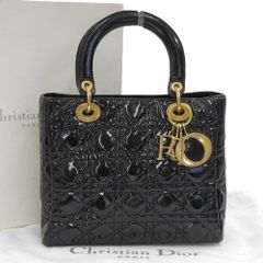 【本物保証】 箱・布袋付 クリスチャン ディオール CHRISTIAN DIOR レディディオール ハンドバッグ エナメル ブラック ロゴ