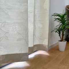【非遮光カーテン】ジャガード織　花柄　植物柄　アイボリー　巾100cm×丈135・178・200cm　2枚組　3サイズ展開