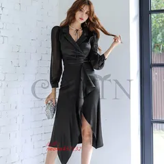 夏タイトワンピースパーディードレス黒フォーマルワンピース長袖秋ワンピースビジネスお呼ばれワンピース韓国風結婚式二次会通勤ス