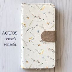 AQUOS sense6/sense6s 手帳型★北欧風 ボタニカル フラワー
