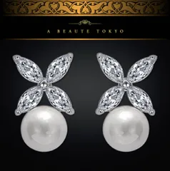 新品◆輝き保証 スワロフスキー と 淡水パール使用 フラワー ピアス シルバー925◆保証書
