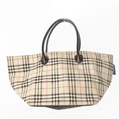 バーバリーブルーレーベル BURBERRY BLUE LABEL トートバッグ ハンドバッグ ナイロン ノバチェック 総柄 ベージュ /AO14 ■GY18