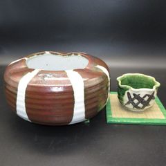小さめ 美濃焼 織部 菓子鉢 手付き 茶道具 骨董 古玩 - メルカリ