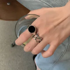 2点セット ユニセックス ヴィンテージ パンク リング  シルバー メタルジュエリー ヒップホップスタイル