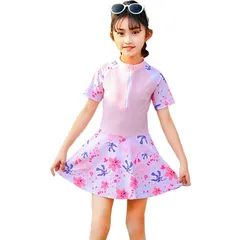 【話題】[§Ｃｏｓ　Ｒ　ｕ　Ｒ　ｕ] 水着 キッズ 女の子 かわいい ワンピース パンツ一体型 ラッシュガード ガールズ水着 半袖 速乾 通気 スイムウェア プール ビーチ スクール 幼稚園 110 120 130 140 子供用 st1129