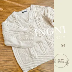 古着　INGNI　イング　ケーブルスキッパー　ニット　セーター　長袖　アイボリー　白　Mサイズ　レディース　カジュアル　ファッション　トップス　秋冬