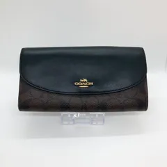 COACH コーチ シグネチャー柄 折り畳み長財布 二つ折り レザー ブラック