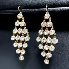 [80mm〜] クリアストーンがぶらぶらいっぱい！ エスニック ピアス（ゴールドカラー×クリアカラー）インド ボヘミアン ジプシー ベリーダンス  パーティ 映画 L21-102