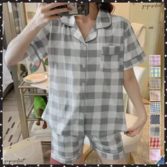 韓国 パジャマ 上下セット ルームウェアレディース チェック柄 ラウンジウェア 半袖 部屋着セット ショートパンツ ナイトウェア 修学旅行 可愛い お泊り寝巻きリラックスウエア夏 ガーリー部屋着快適 女性 寝間着セット