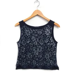 トゥモローランドコレクション TOMORROWLAND collection 前レース タンクトップ ボートネック ノースリーブ 38 ネイビー 紺 /FT38のサムネイル