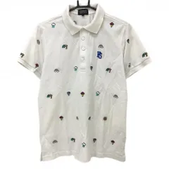 パーリーゲイツ 半袖ポロシャツ 白×マルチ ウェザー柄刺しゅう 日本製 メンズ 5(L) ゴルフウェア PEARLY GATES