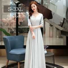 이브닝 드레스 실버 파티 드레스 큰 사이즈 7 분 소매 결혼식 원피스 라메 파티 불려 SML XL LL 2XL XXL 3XL XXXL 착비 사은회 롱 길이 심플 호화 퍼포먼스
