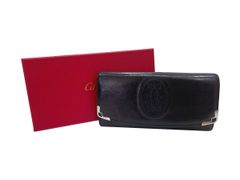 CARTIER カルティエ CRL3000957 マルチェロ ドゥ カルティエ 2つ折り長財布 カーフレザー ブラック シルバー金具 中古 財布 ファスナー付き レディース 女性用 ブランド 本革 黒 希少 レア