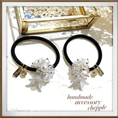 No.351  ほんのりグレーのフラワー可愛いヘアゴム　ヘアゴム　お花のヘアゴム　じゃらじゃらヘアゴム　【セット】