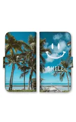 AQUOS R9 SH-51E ケース 手帳型 アクオス R9 スマホケース 携帯ケース ハワイ 砂浜 スマイル ニコちゃん 海 夕日 ビーチ サーフィン 空 ヤシの木 可愛い カラー03