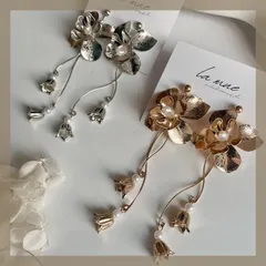 人気♡ ブライダル 普段使い メタルフラワー 大ぶり すずらん ハンドメイドピアス イヤリング お花 揺れる パール 結婚式 ウェディング スズラン 金属アレルギー対応 ステンレス 24金コーティング ゴールド シルバー ロング