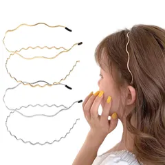 【人気商品】レディース 前髪 波型 髪飾り 波型 痛くない ヘアバンド 洗顔 スプリング ヘアアクセサリー カチューシャ シルバー カチューシャ ゴールド 4本セット