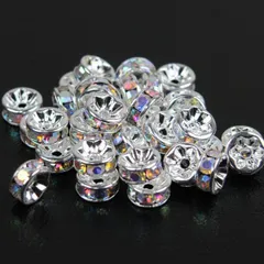 50個　平ロンデル　クリスタルAB 　(サイズ　5mm 6mm 7mm 8mm 、台座カラー　シルバー　ゴールド　選択可能) スペーサー　ブレスレット　アンクル　ネックレス　イヤリング　ピアス　ハンドメイド　アクセサリー　パーツ