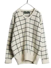 【お得なクーポン配布中!】 80s ポロカントリー ラルフローレン チェック ウール ニット セーター メンズ XL 古着 ヴィンテージ ポロ Vネック 大きいサイズ ナチュラル